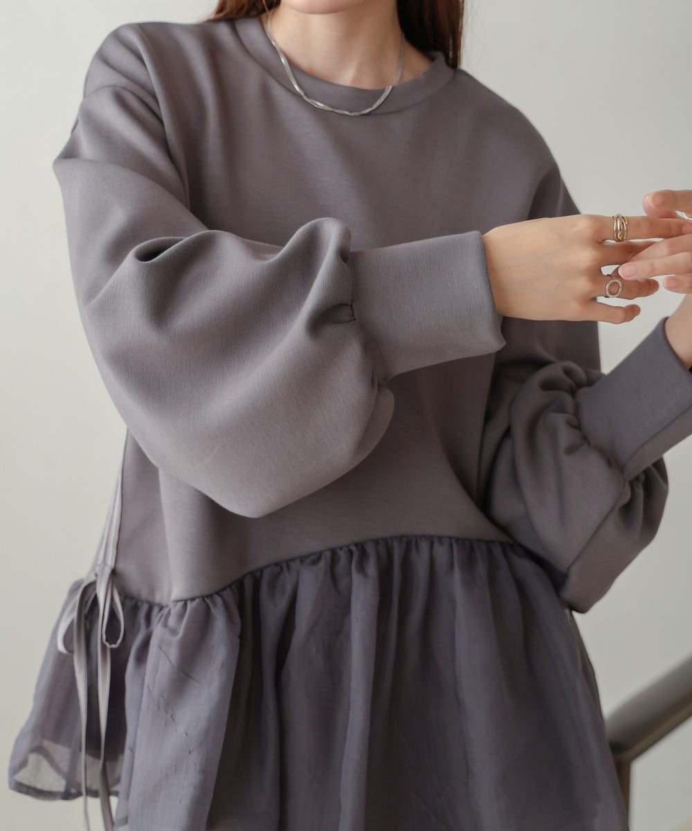 【大人気アイテム再販！】ペプラムオーガンジーポンチトップス