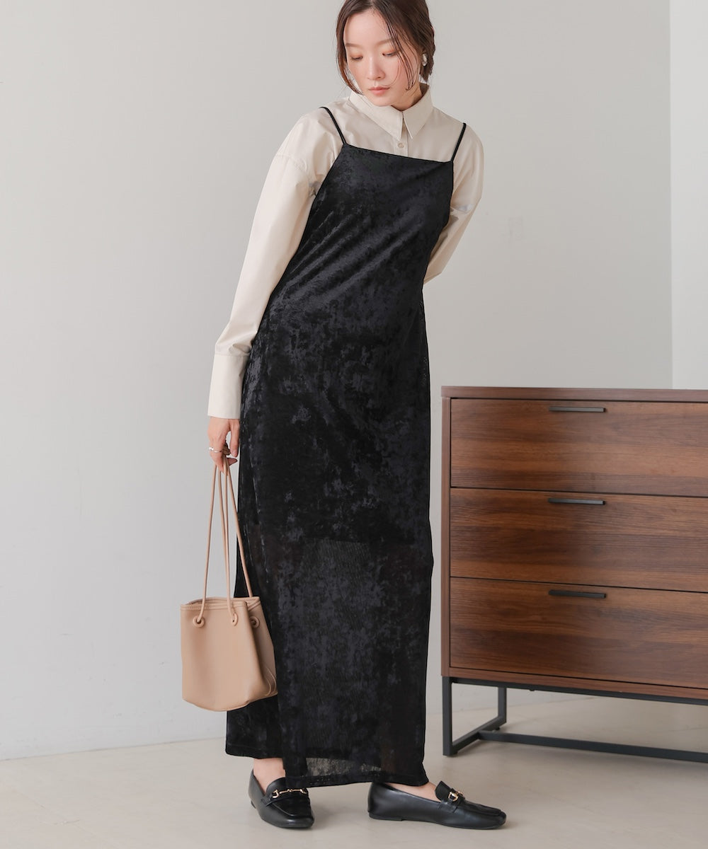 【S・Mサイズ展開】シアーベロアカップ付きキャミワンピース