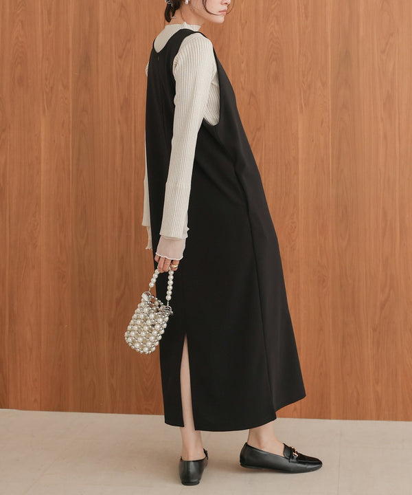 tulle layered ribbed knit