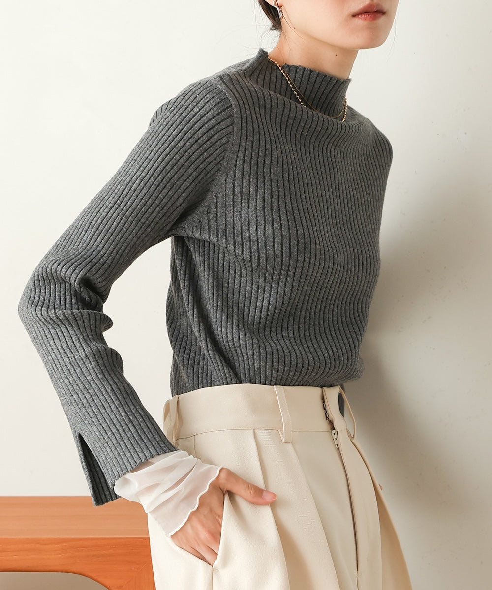 tulle layered ribbed knit
