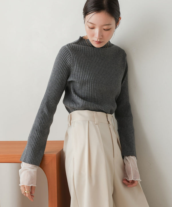 tulle layered ribbed knit