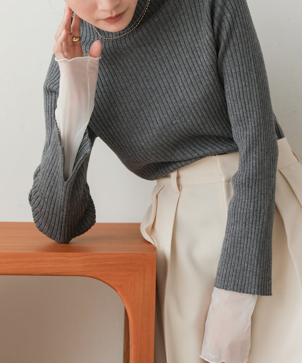 tulle layered ribbed knit
