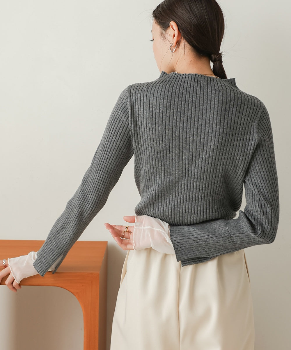 tulle layered ribbed knit