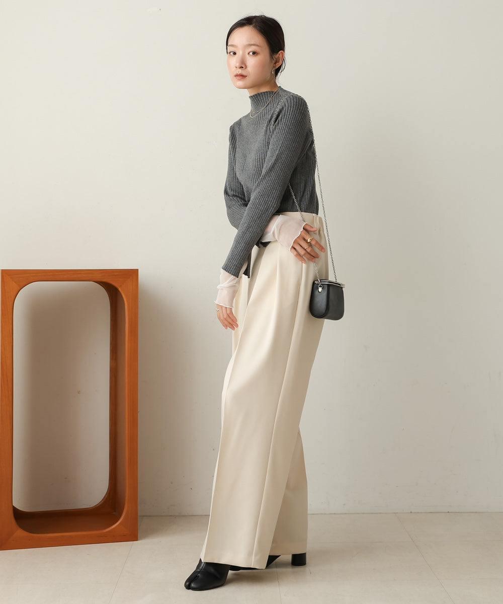 tulle layered ribbed knit