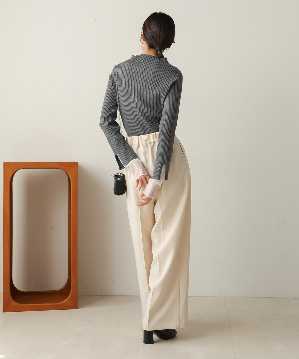 tulle layered ribbed knit