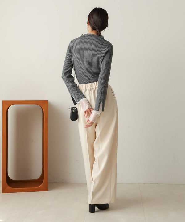 tulle layered ribbed knit