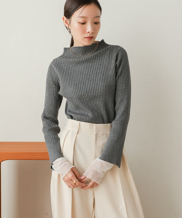 tulle layered ribbed knit