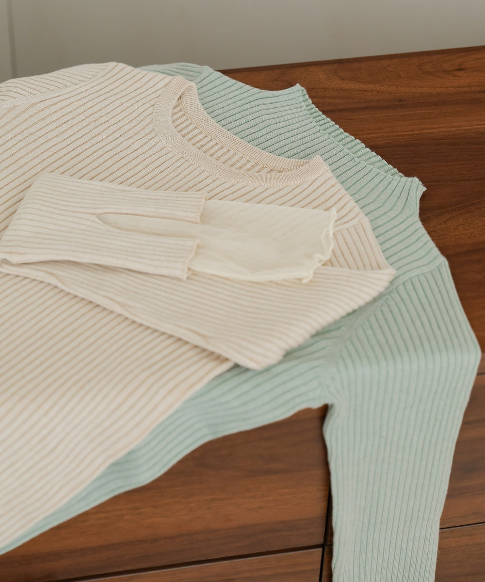 tulle layered ribbed knit