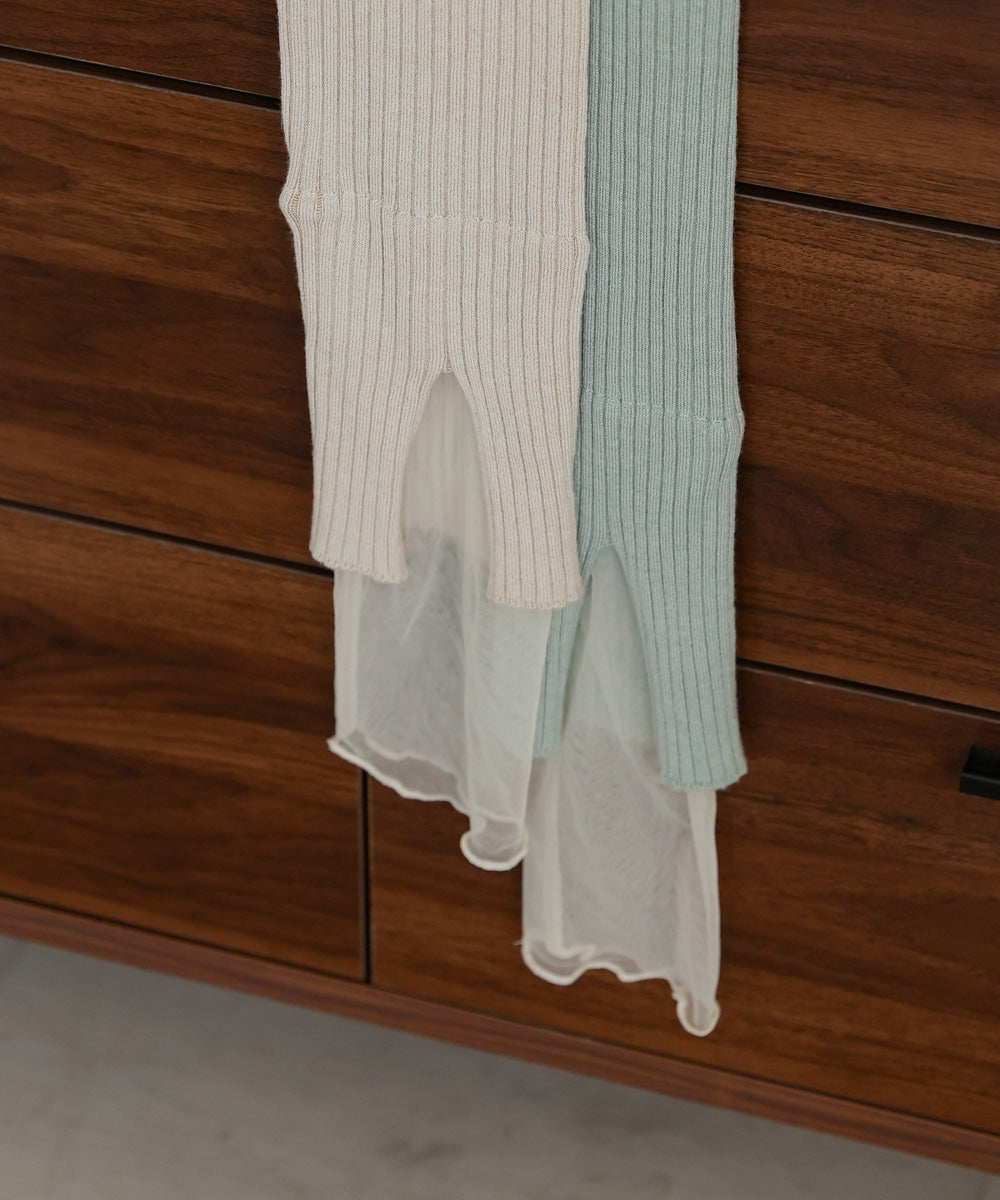tulle layered ribbed knit