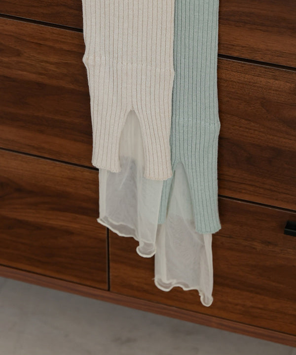 tulle layered ribbed knit