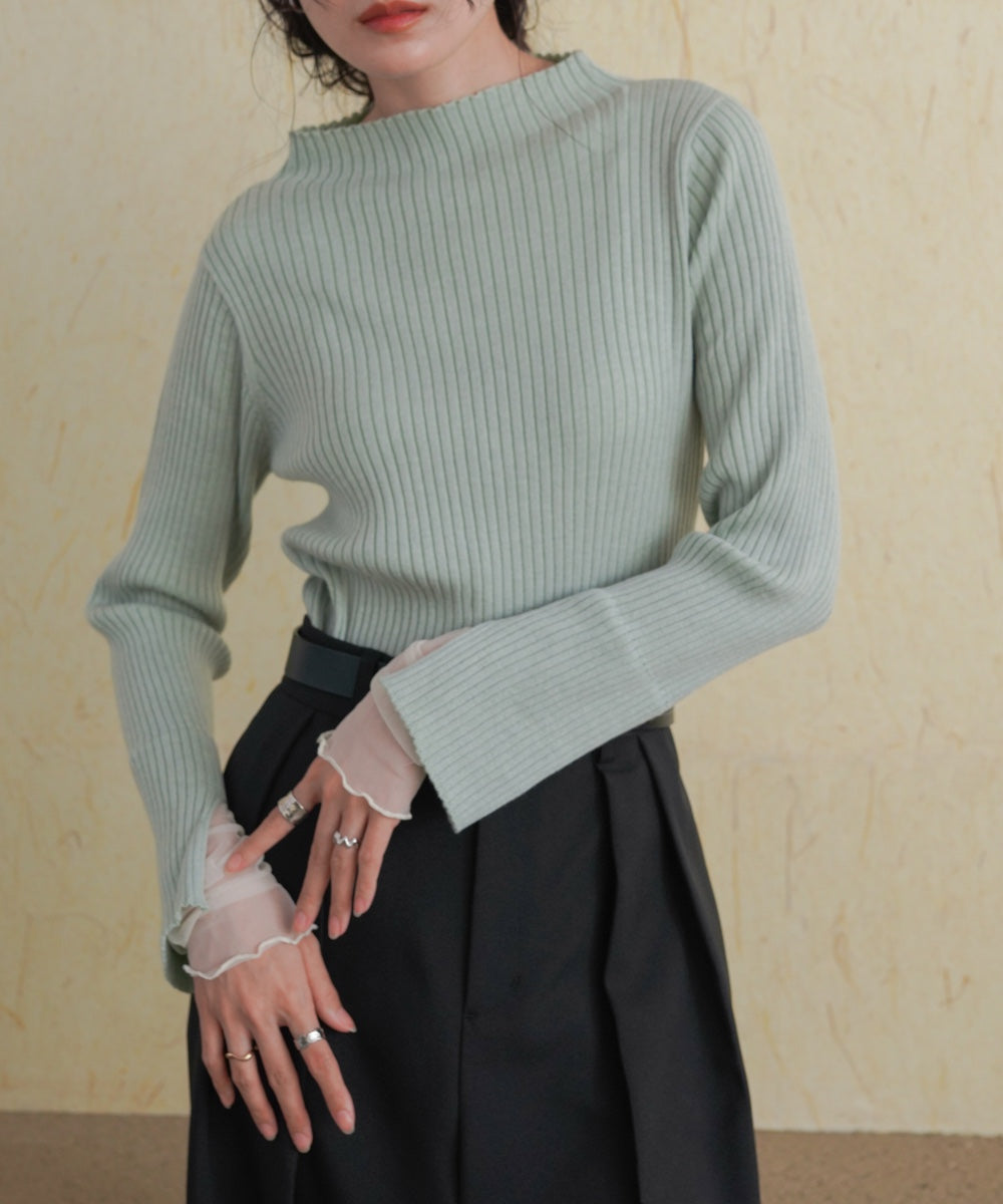 tulle layered ribbed knit