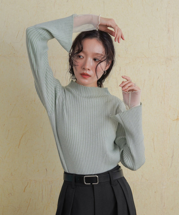tulle layered ribbed knit