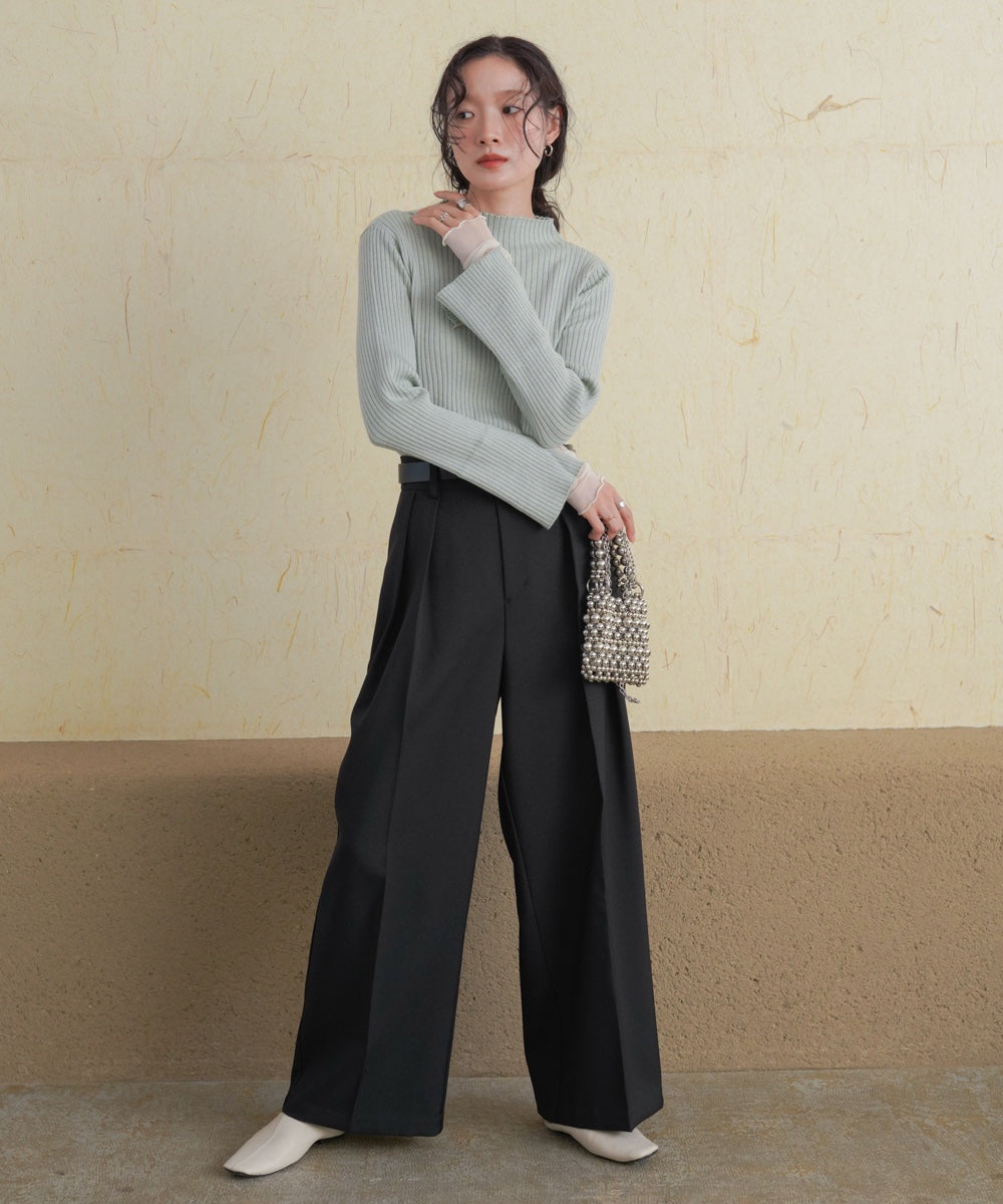 tulle layered ribbed knit