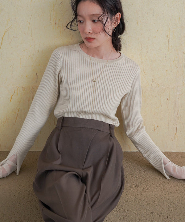 tulle layered ribbed knit