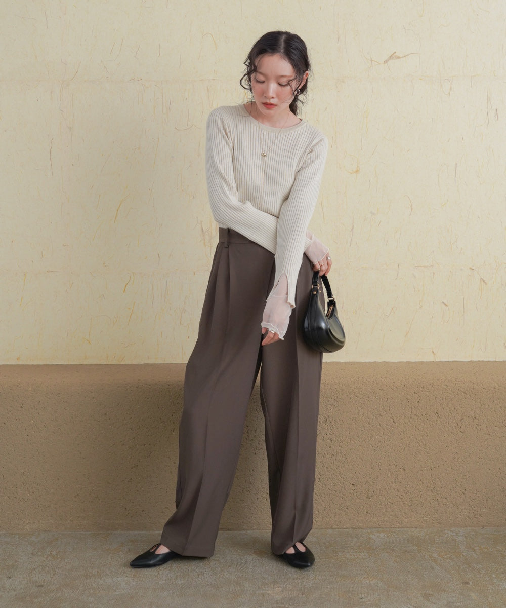 tulle layered ribbed knit