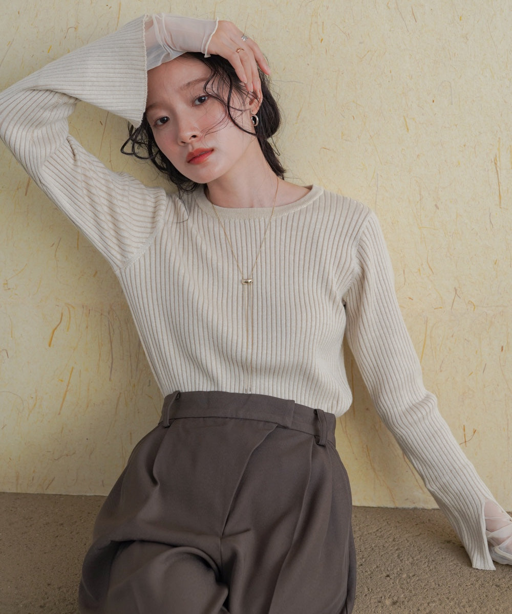 tulle layered ribbed knit