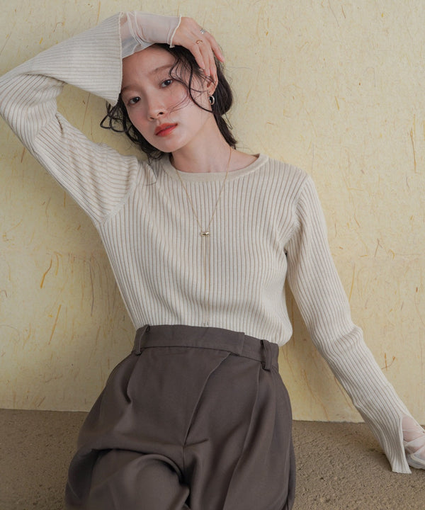 tulle layered ribbed knit