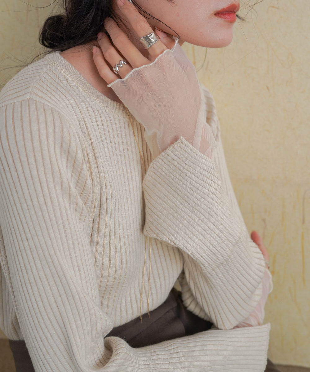 tulle layered ribbed knit