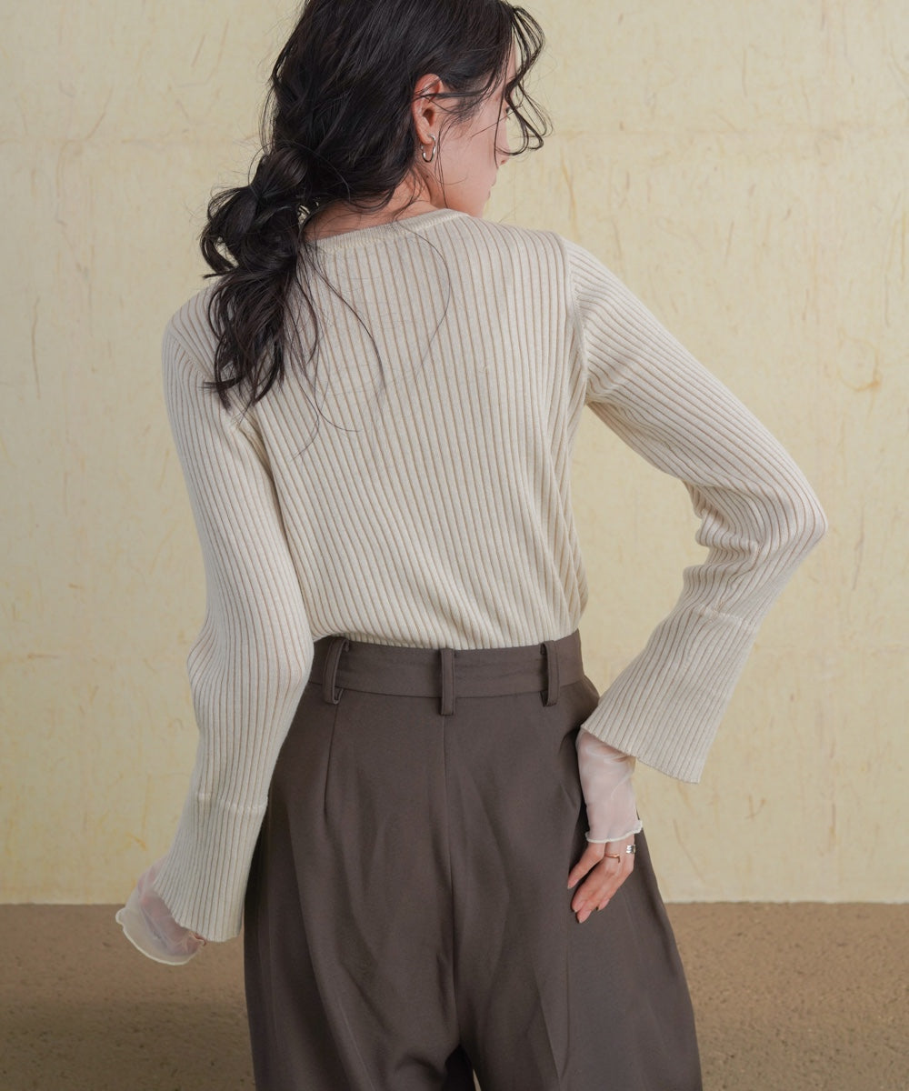 tulle layered ribbed knit