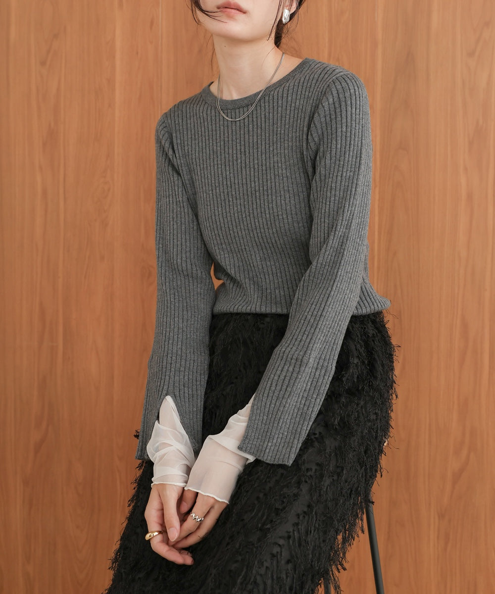 tulle layered ribbed knit