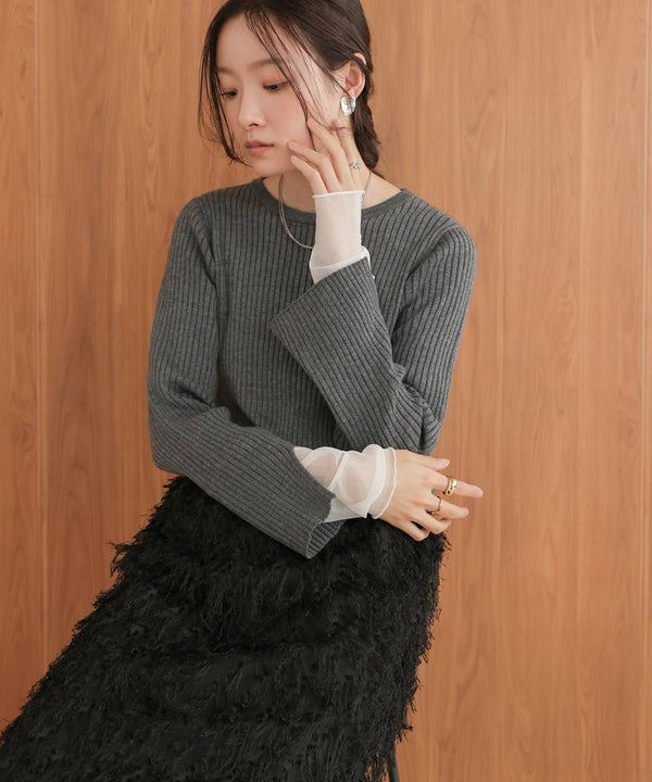 tulle layered ribbed knit