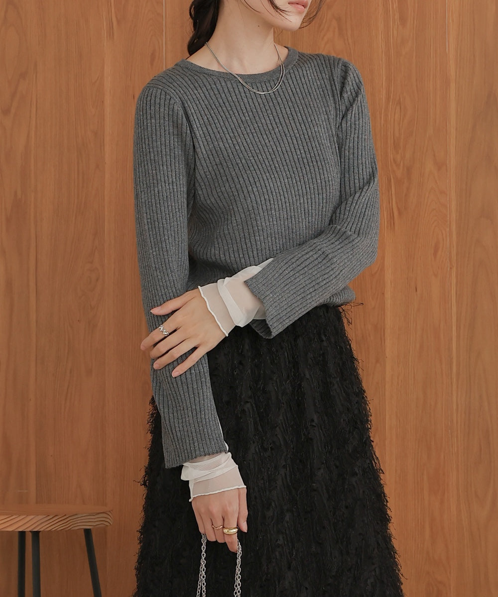 tulle layered ribbed knit