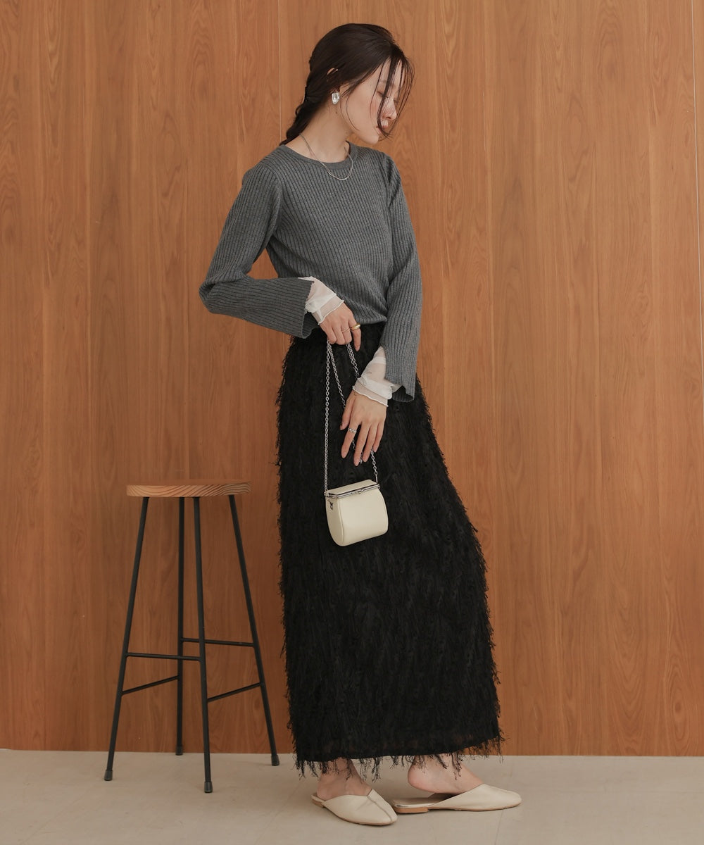 tulle layered ribbed knit