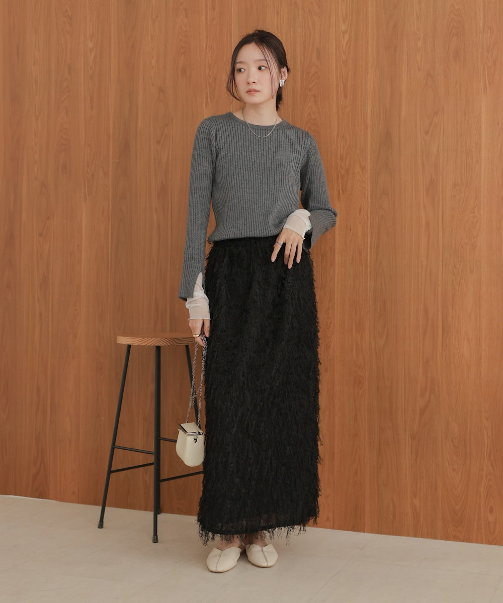 tulle layered ribbed knit