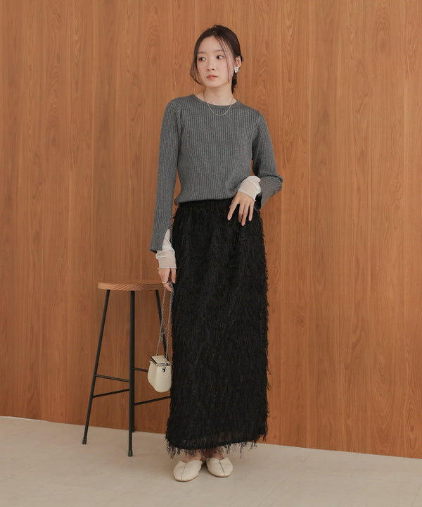 tulle layered ribbed knit