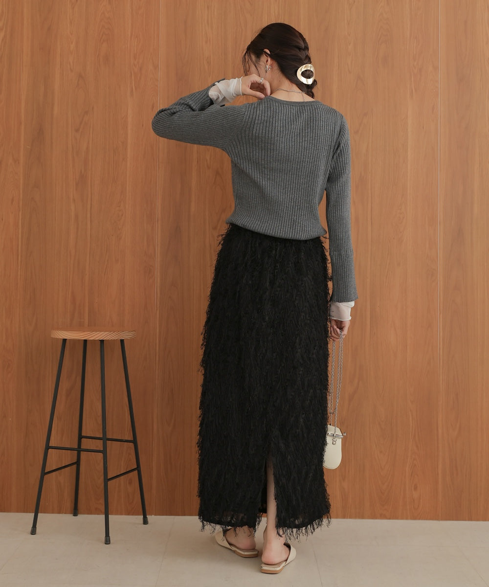 tulle layered ribbed knit