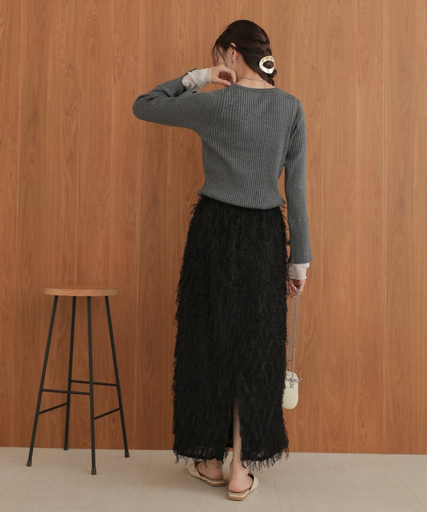 tulle layered ribbed knit