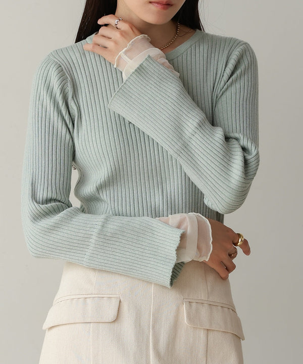 tulle layered ribbed knit