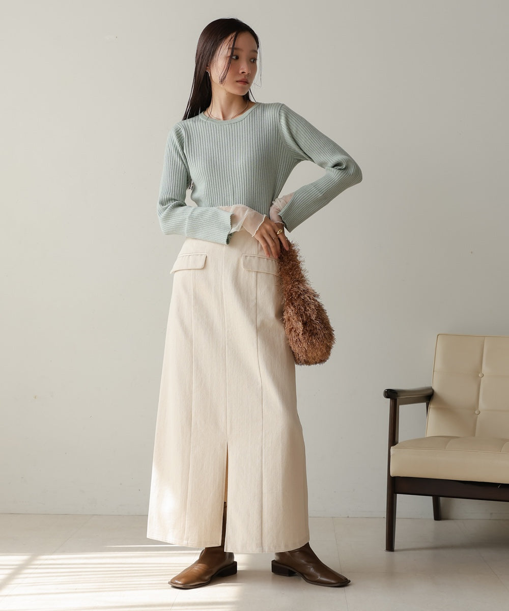 tulle layered ribbed knit