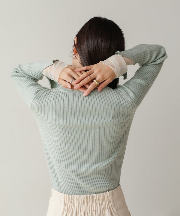 tulle layered ribbed knit