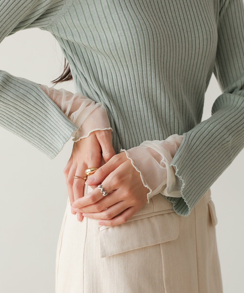 tulle layered ribbed knit