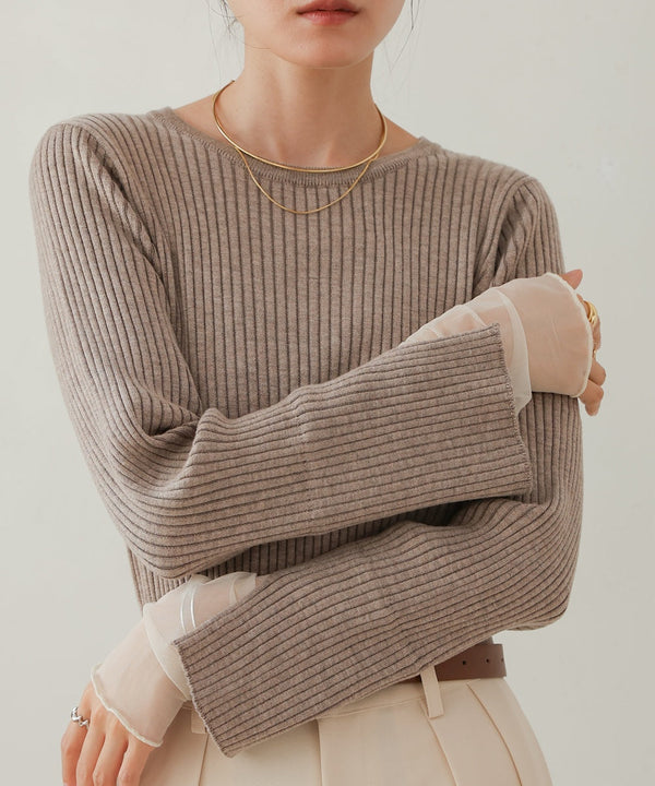 tulle layered ribbed knit