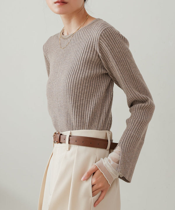 tulle layered ribbed knit