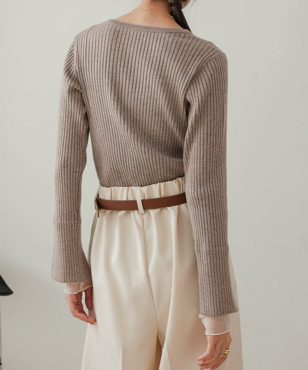 tulle layered ribbed knit