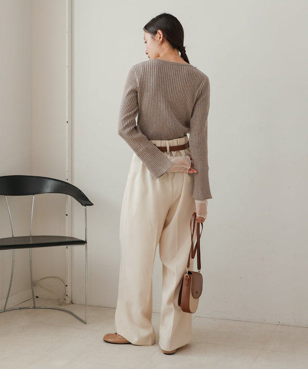 tulle layered ribbed knit