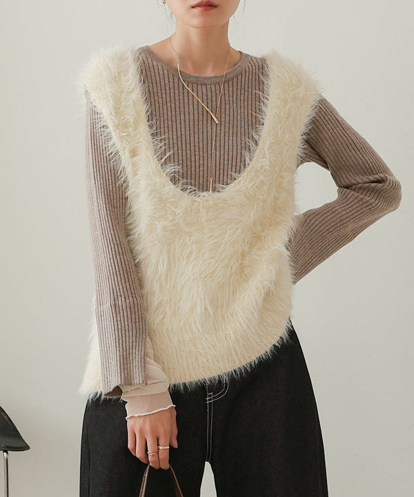 tulle layered ribbed knit