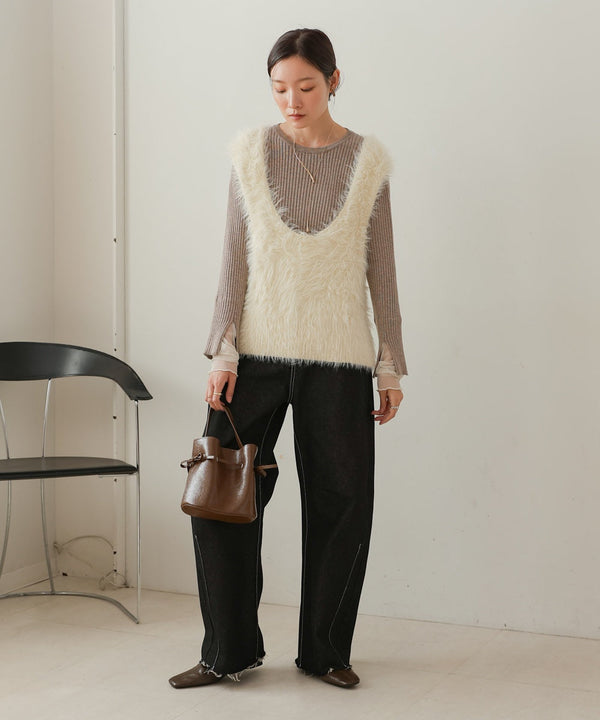 tulle layered ribbed knit