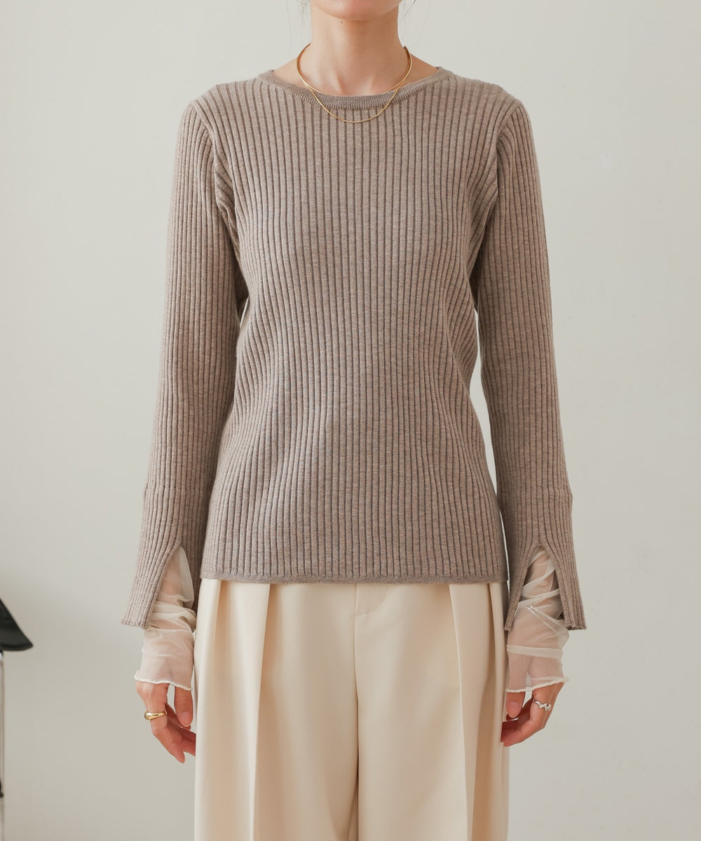 tulle layered ribbed knit
