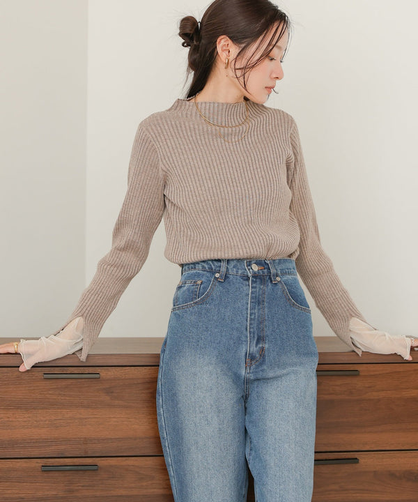 tulle layered ribbed knit
