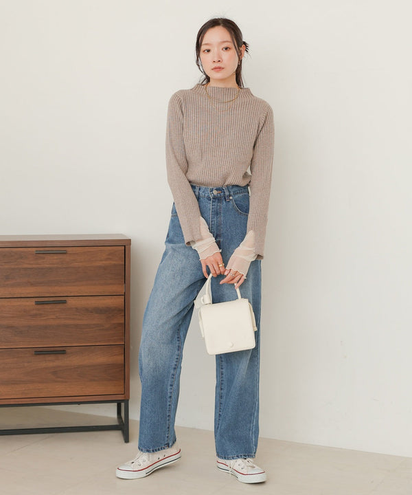tulle layered ribbed knit