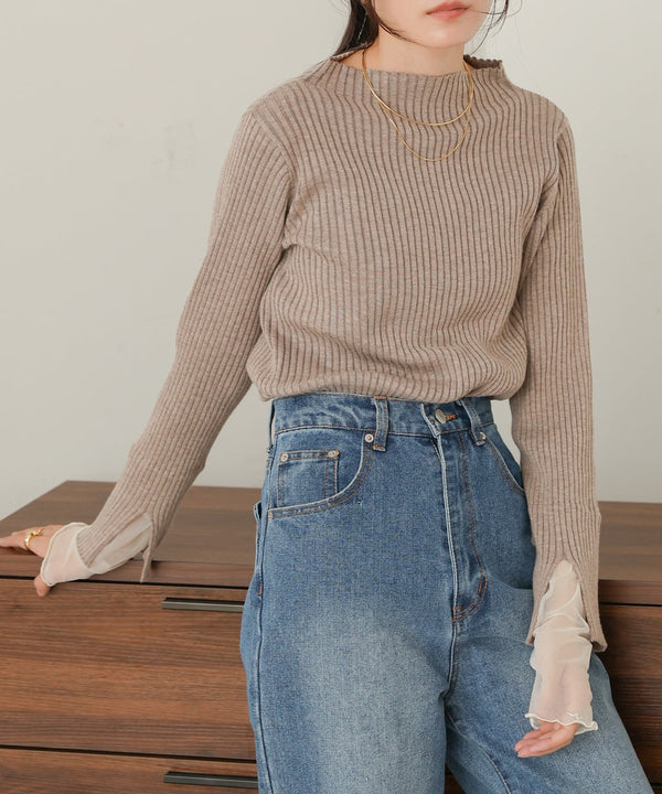 tulle layered ribbed knit