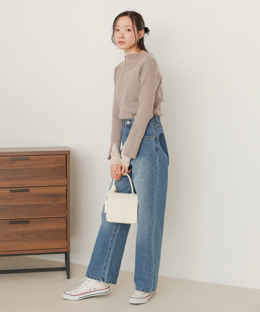 tulle layered ribbed knit