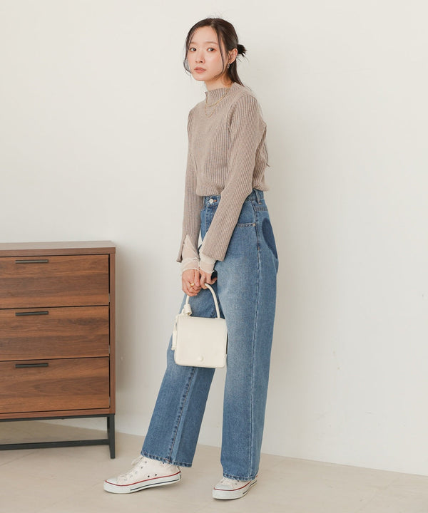tulle layered ribbed knit