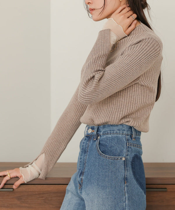 tulle layered ribbed knit