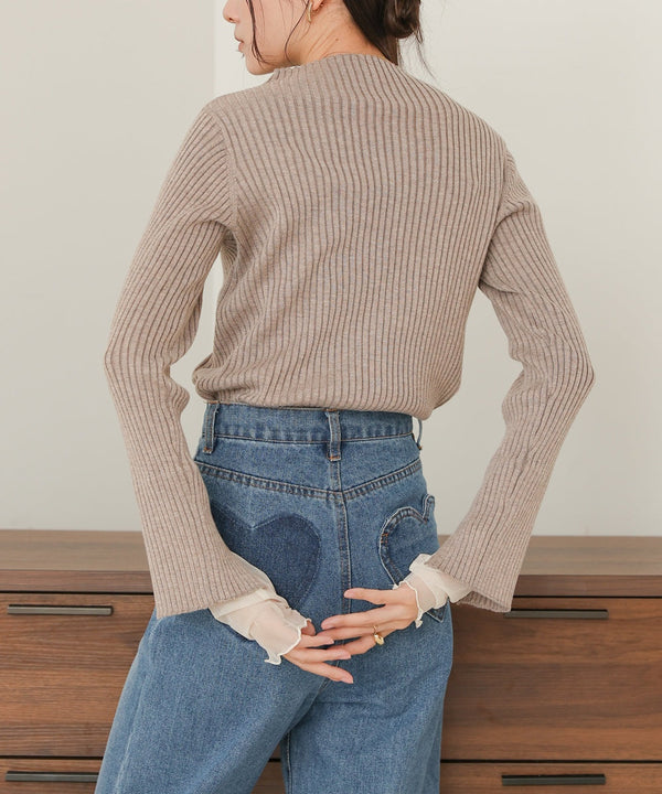 tulle layered ribbed knit