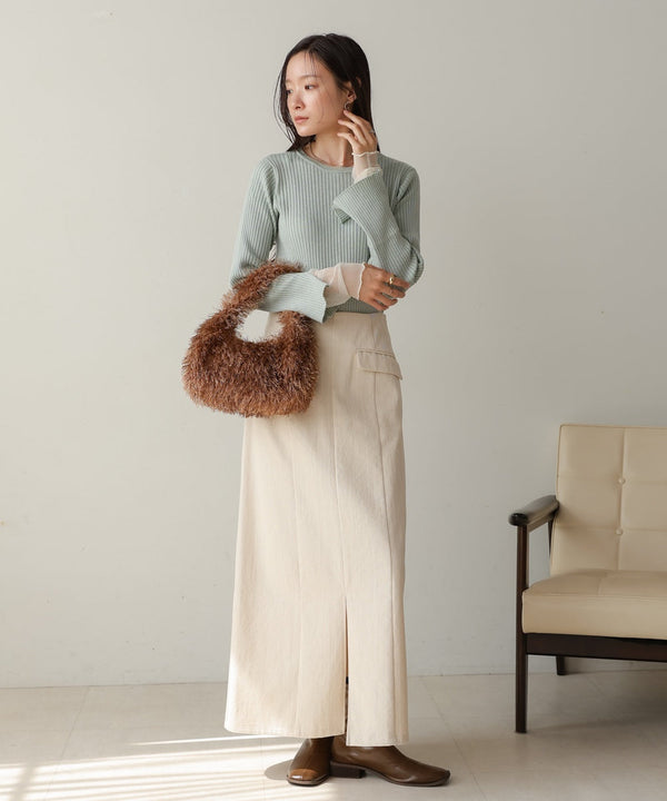 tulle layered ribbed knit